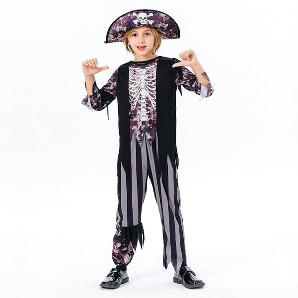 Boys Skeleton Pirate Kids Halloween Party School Cosplay Costume