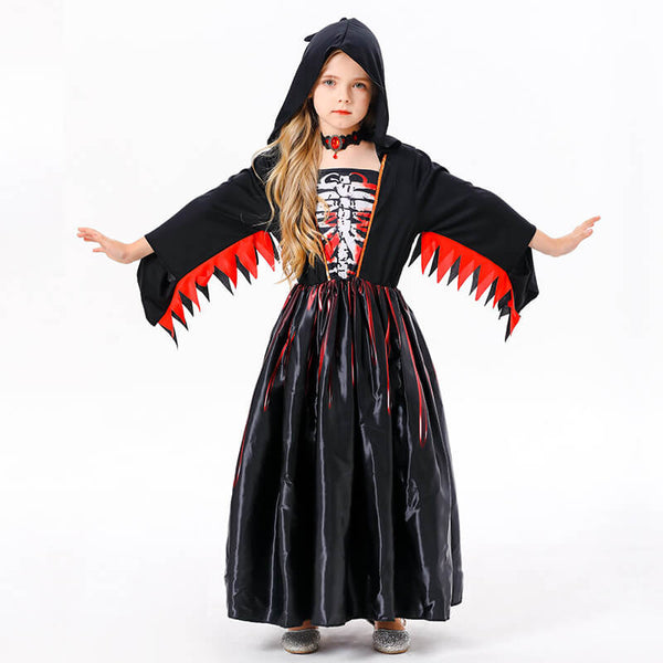 Little Girls Skeleton Witch Robe Kids Halloween Cosplay Party Costume