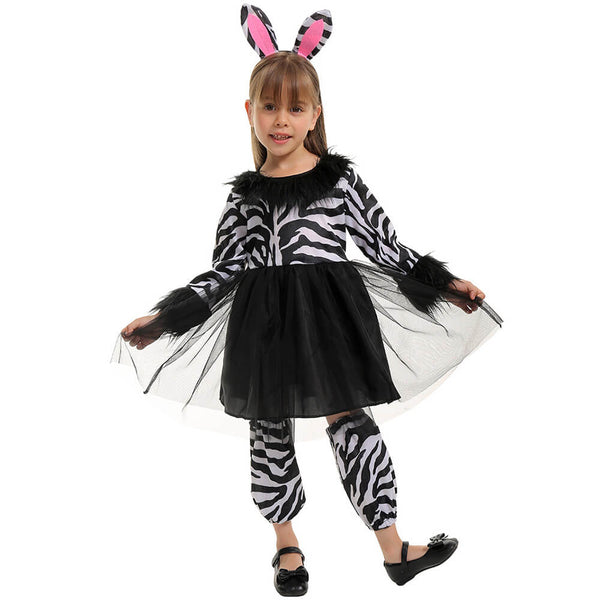 Little Girls Zebra Dress Halloween Party School Stage Play Costume