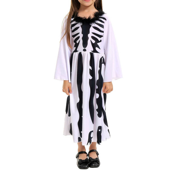 Little Girls White Skeleton Dress Halloween School Cosplay Costume