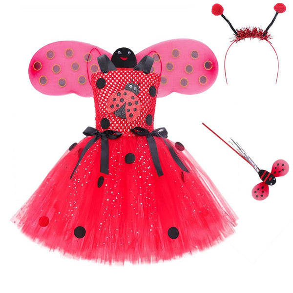 Little Girls Red Ladybug Dress School Play Halloween Party Costume