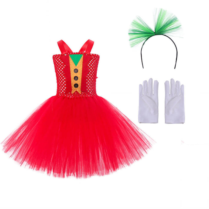 Little Girls Clown Princess Dress Kids Halloween Party Costume