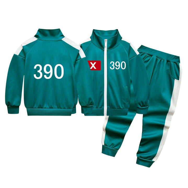 Kids Red Cross Squid Player 390 Jacket Pants 3 Sets Sportswear Costume