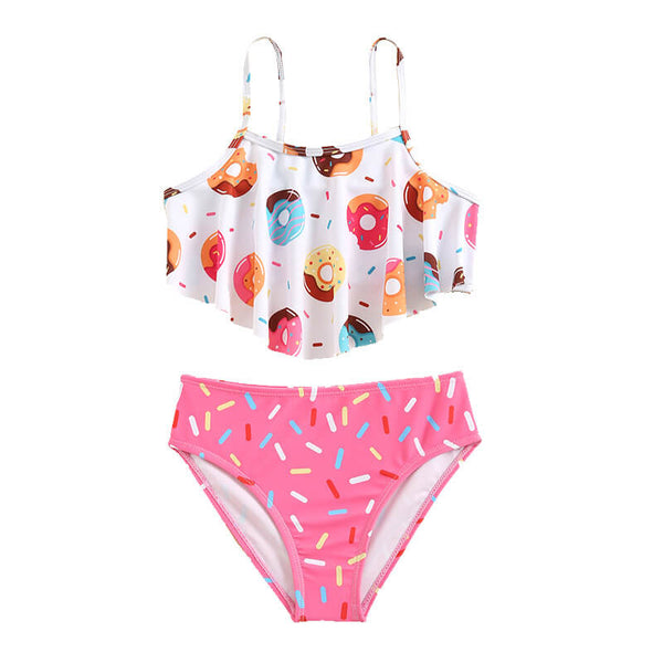 Little Girls Donuts Sprinkles Print Tankini Two Piece Swimsuit