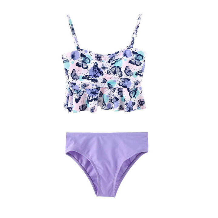 Little Girls Butterfly Print Purple Tankini Two Piece Swimsuit