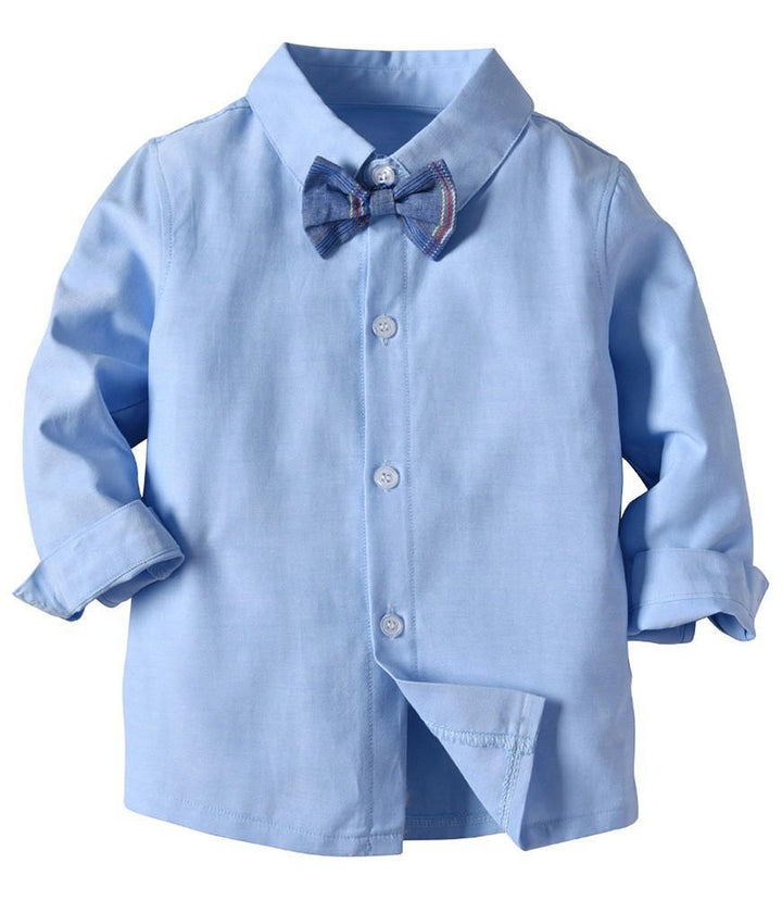 Boys Outfit Set Cotton Shirt Bow Tie Red Checked Waistcoat And Pants - FADCOCO