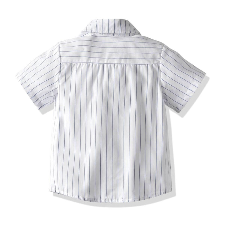 Baby Boys White Stripe Short Sleeve Shirt Bowtie Ripped Jeans Suits - FADCOCO