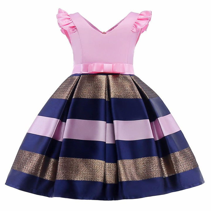 Girls Ruffle Pink Bodice Stripe Skater Birthday Party Gown Dress