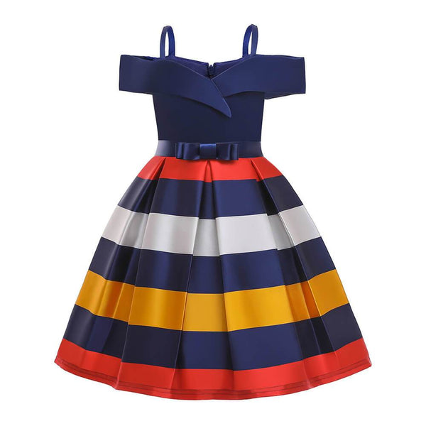 Girls Striped Off The Shoulder Bardot Formal Party Birthday Dress