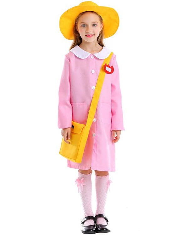 Girls Pink Kindergarten Dress Kids Costume With Yellow Cap School Bag