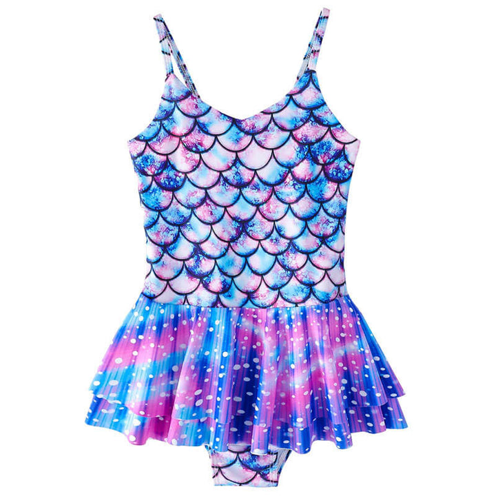 Girls Galaxy Bathing Suit Fish Scale Print Mermaid One Piece Swimsuit